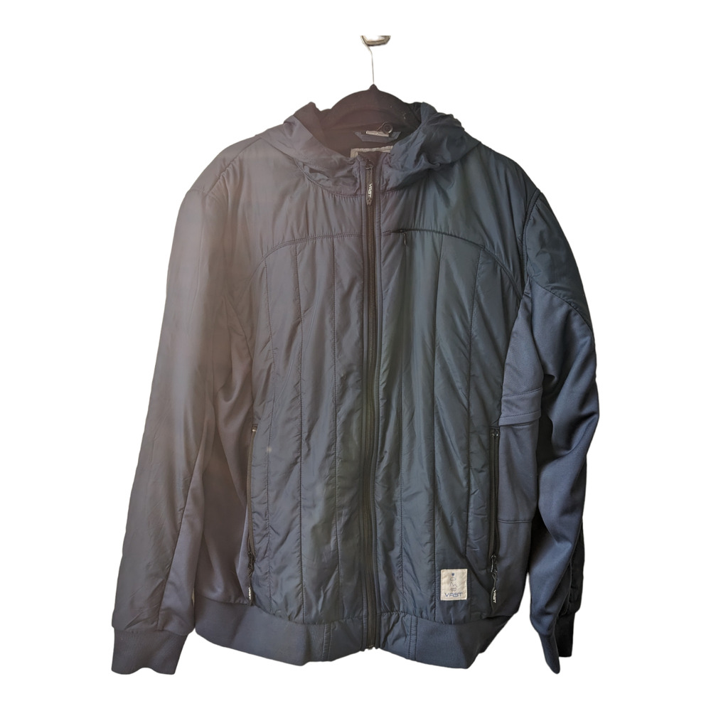 Vast Mens Size Large Hooded Coat Jacket Navy Blue Full Zip Quilted Long Sleeves